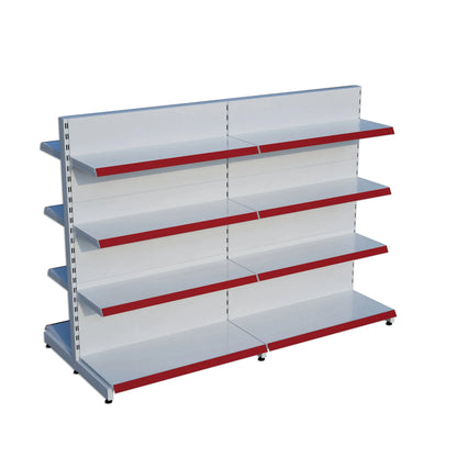 Beyaz Metal Çift Yönlü Orta Reyon 4 Katlı 2'li Birleşik  Market Raf Sistemi | Market Rafı |  G180CM Yükseklik H140 CM| Raffar