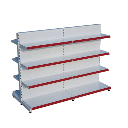 Beyaz Metal Çift Yönlü Orta Reyon 4 Katlı 2'li Birleşik  Market Raf Sistemi | Market Rafı |  G180CM Yükseklik H140 CM| Raffar