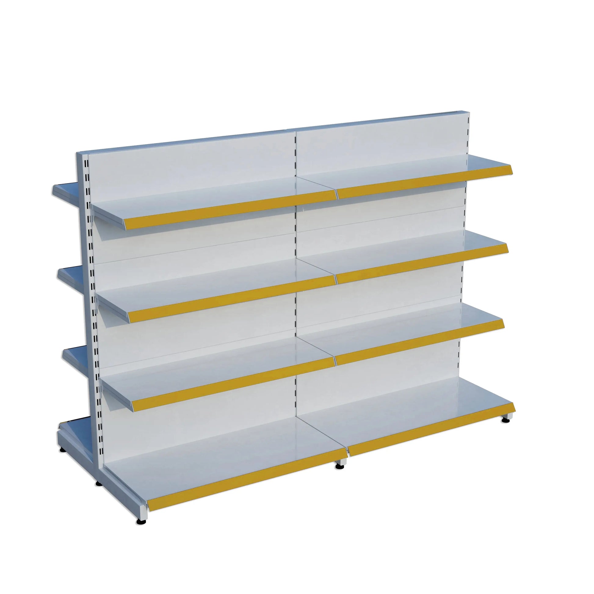 Beyaz Metal Çift Yönlü Orta Reyon 4 Katlı 2'li Birleşik  Market Raf Sistemi | Market Rafı |  G180CM Yükseklik H140 CM| Raffar