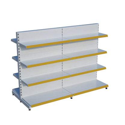 Beyaz Metal Çift Yönlü Orta Reyon 4 Katlı 2'li Birleşik  Market Raf Sistemi | Market Rafı |  G180CM Yükseklik H140 CM| Raffar