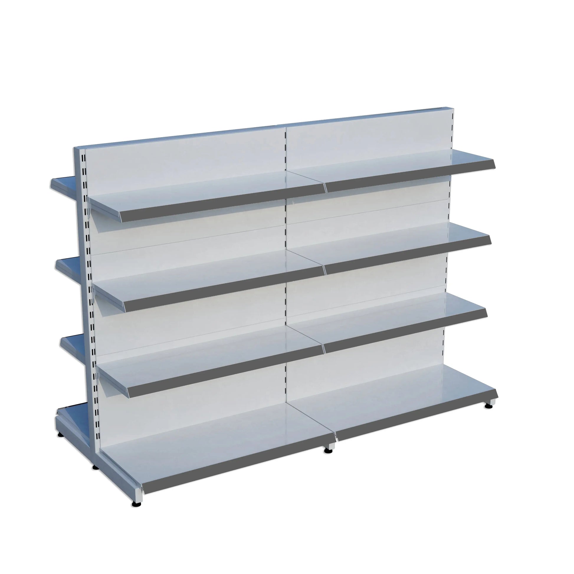 Beyaz Metal Çift Yönlü Orta Reyon 4 Katlı 2'li Birleşik  Market Raf Sistemi | Market Rafı |  G180CM Yükseklik H140 CM| Raffar