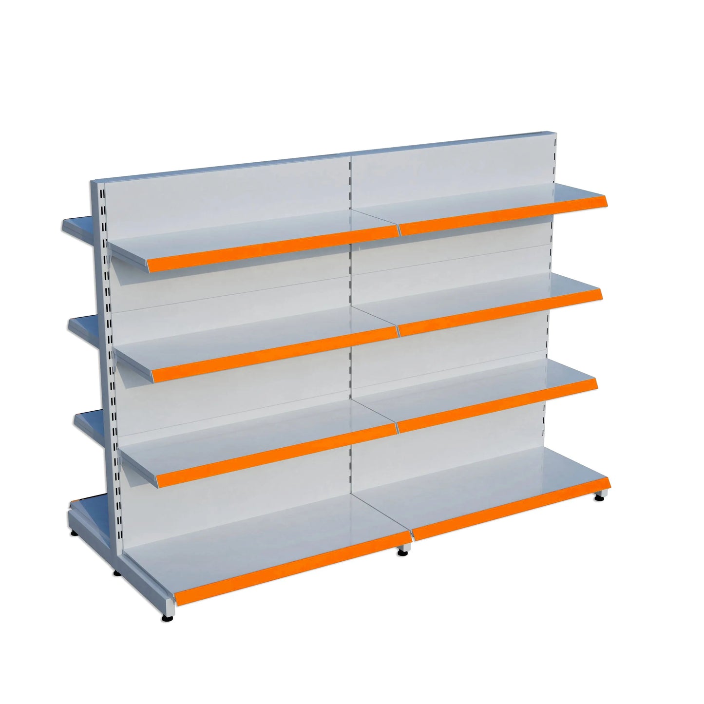 Beyaz Metal Çift Yönlü Orta Reyon 4 Katlı 2'li Birleşik  Market Raf Sistemi | Market Rafı |  G180CM Yükseklik H140 CM| Raffar