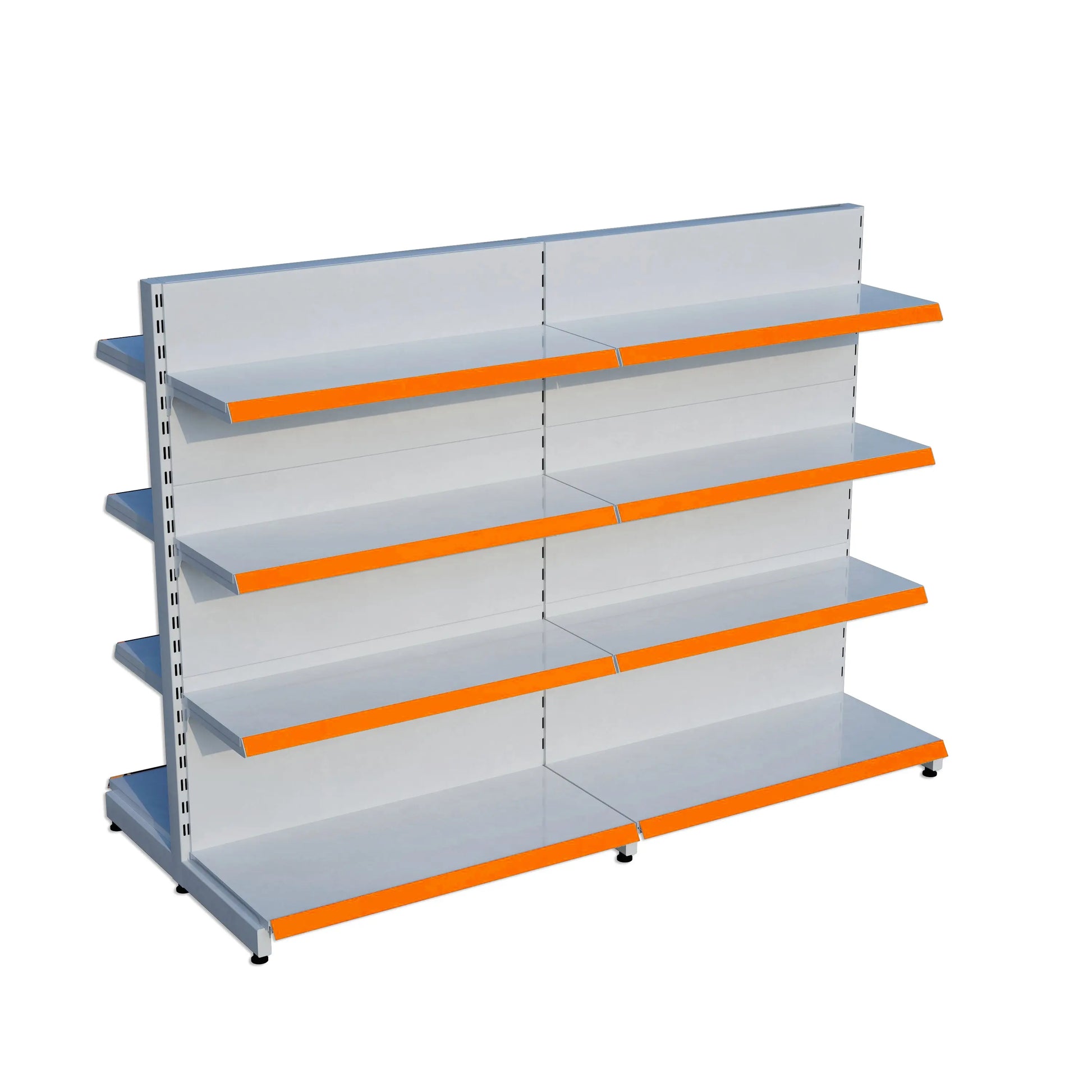 Beyaz Metal Çift Yönlü Orta Reyon 4 Katlı 2'li Birleşik  Market Raf Sistemi | Market Rafı |  G180CM Yükseklik H140 CM| Raffar