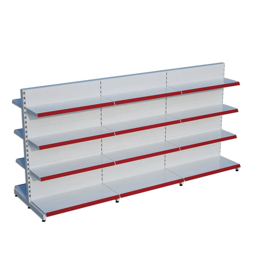 Beyaz Metal Çift Yönlü Orta Reyon 4 Katlı 3'li Birleşik  Market Raf Sistemi | Market Rafı | G270CM Yükseklik H140 CM| Raffar