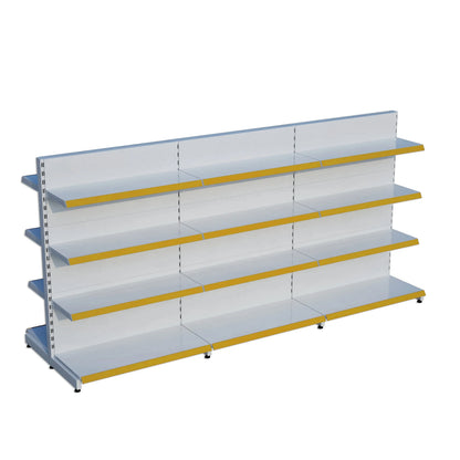 Beyaz Metal Çift Yönlü Orta Reyon 4 Katlı 3'li Birleşik  Market Raf Sistemi | Market Rafı | G270CM Yükseklik H140 CM| Raffar