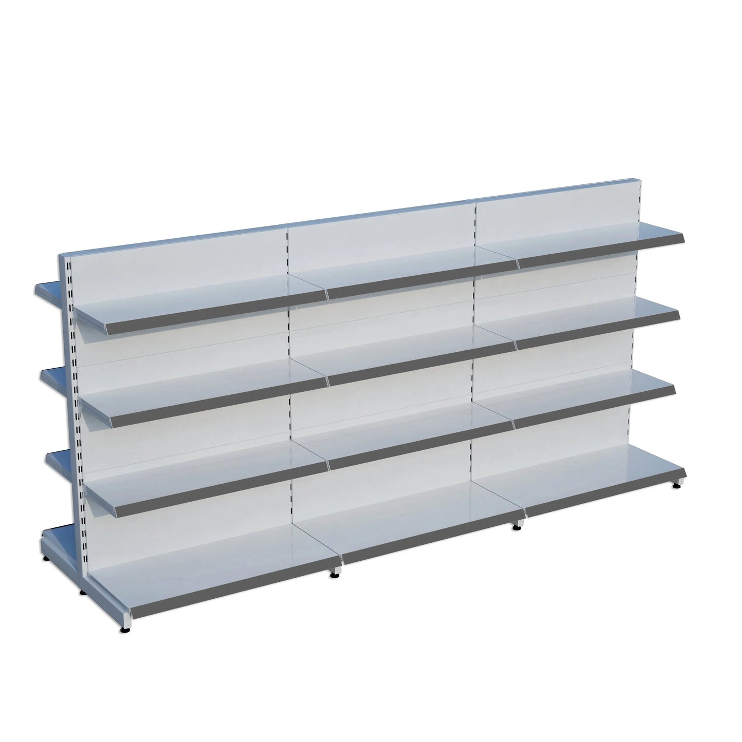 Beyaz Metal Çift Yönlü Orta Reyon 4 Katlı 3'li Birleşik  Market Raf Sistemi | Market Rafı | G270CM Yükseklik H140 CM| Raffar