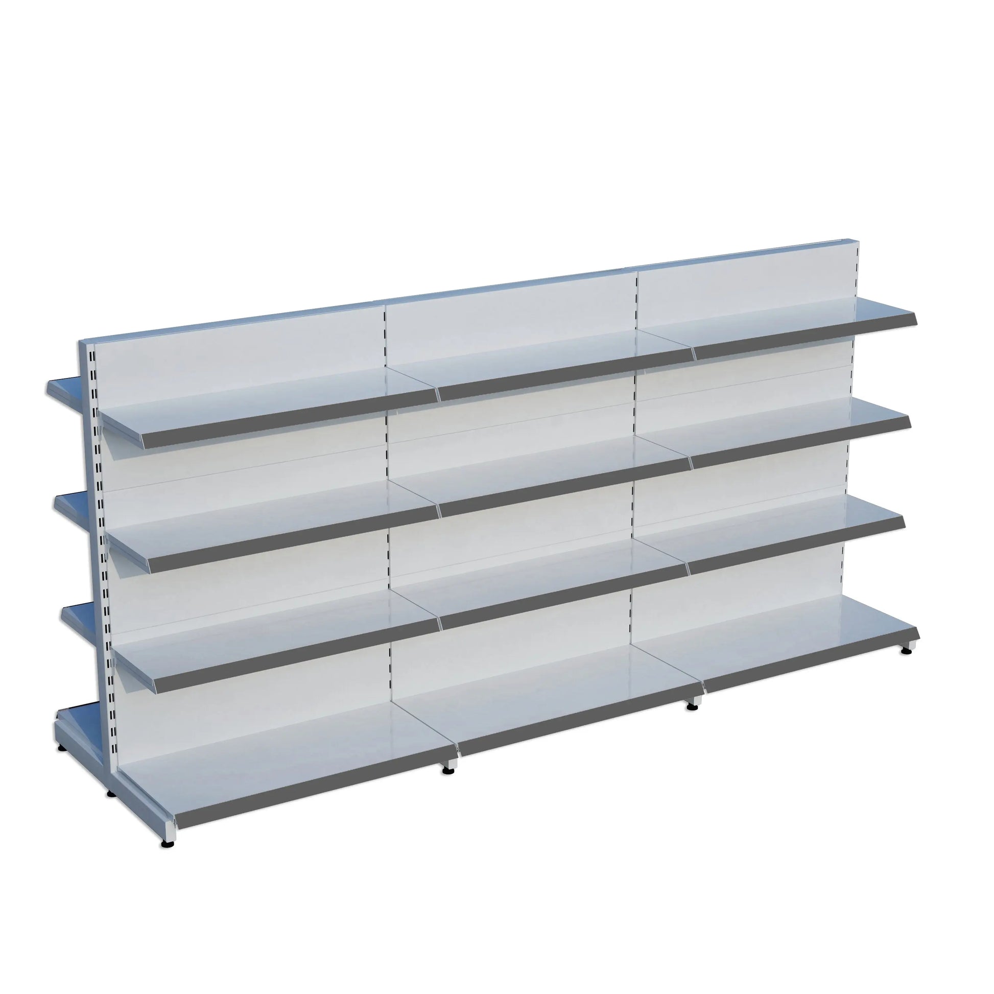 Beyaz Metal Çift Yönlü Orta Reyon 4 Katlı 3'li Birleşik  Market Raf Sistemi | Market Rafı | G270CM Yükseklik H140 CM| Raffar