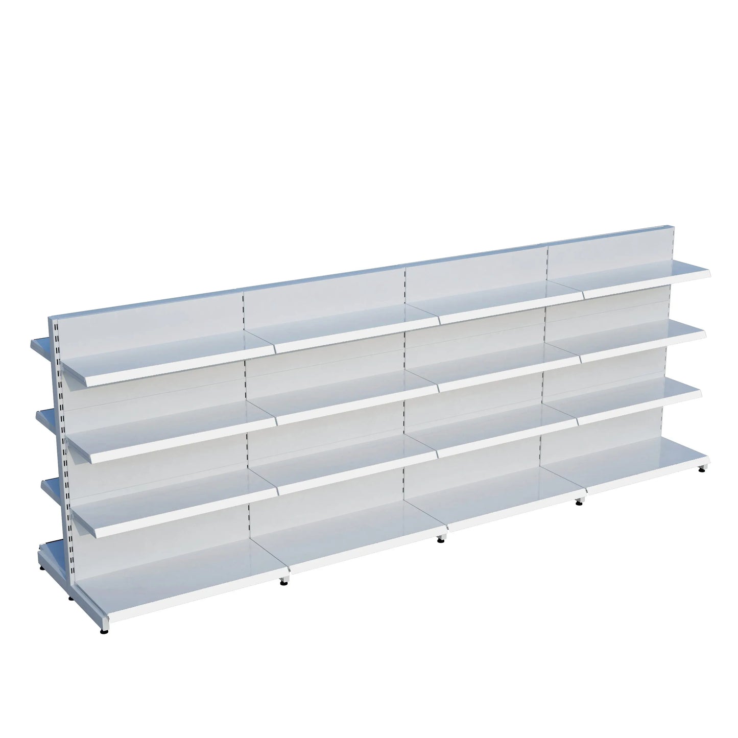 Beyaz Metal Çift Yönlü Orta Reyon 4 Katlı 4'li Birleşik  Market Raf Sistemi | Market Rafı | G360CM Yükseklik H140 CM| Raffar