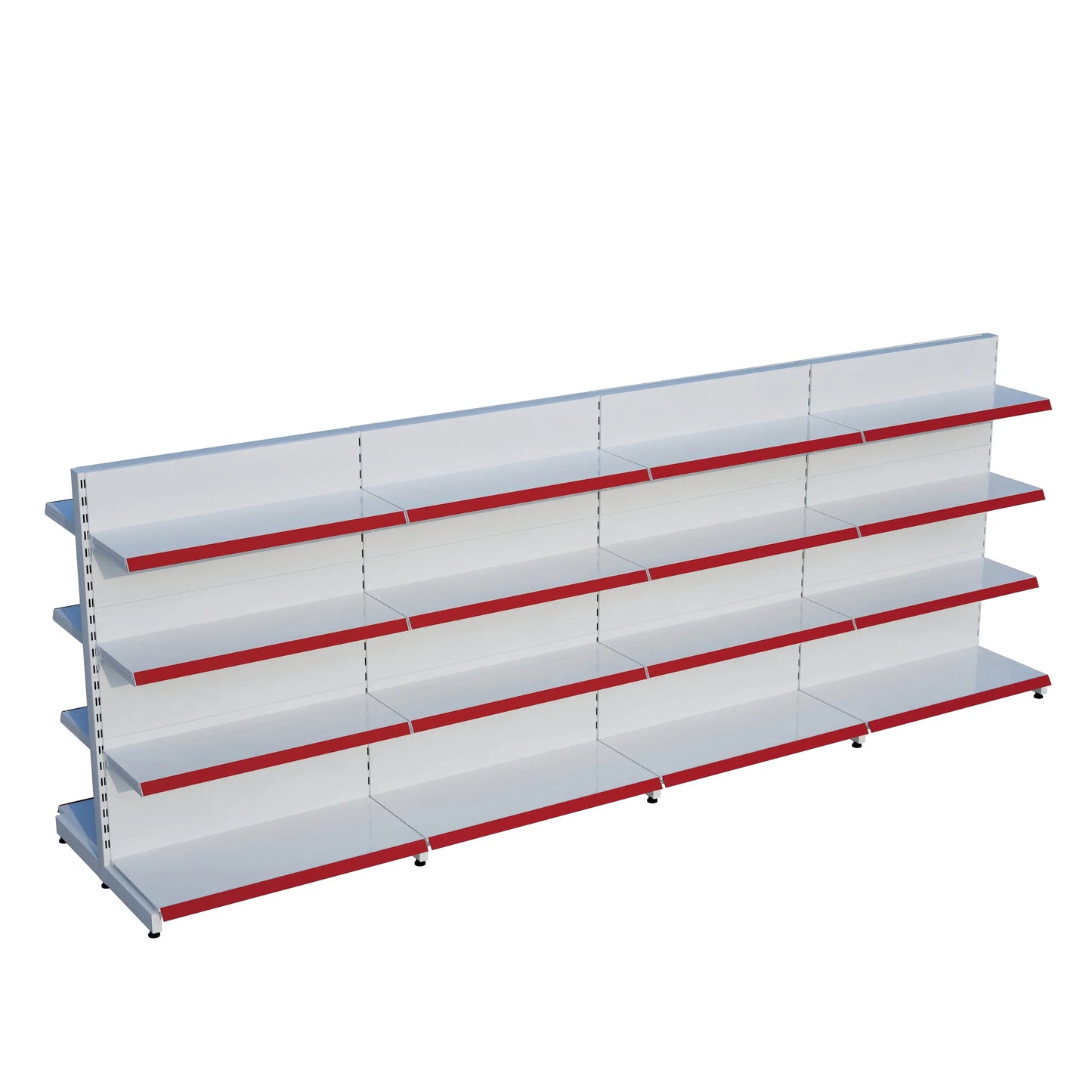 Beyaz Metal Çift Yönlü Orta Reyon 4 Katlı 4'li Birleşik  Market Raf Sistemi | Market Rafı | G360CM Yükseklik H140 CM| Raffar