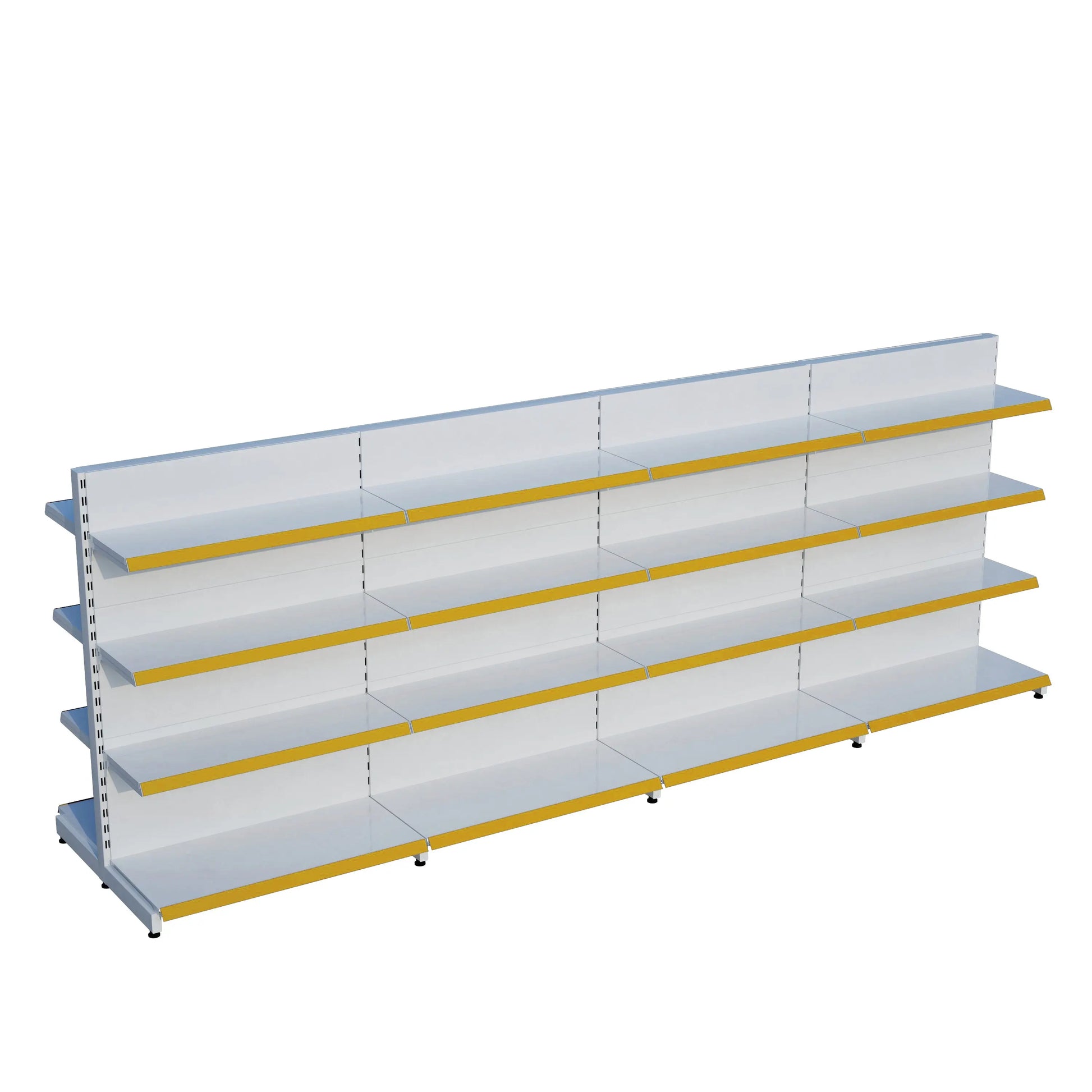 Beyaz Metal Çift Yönlü Orta Reyon 4 Katlı 4'li Birleşik  Market Raf Sistemi | Market Rafı | G360CM Yükseklik H140 CM| Raffar