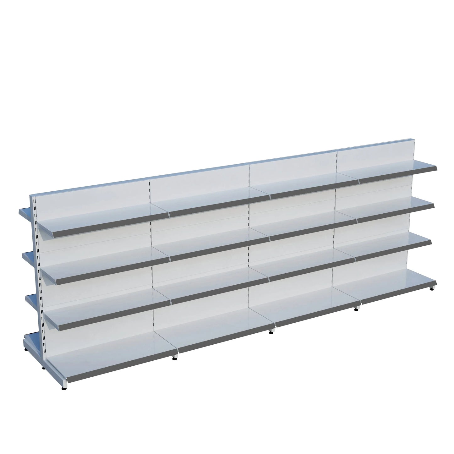 Beyaz Metal Çift Yönlü Orta Reyon 4 Katlı 4'li Birleşik  Market Raf Sistemi | Market Rafı | G360CM Yükseklik H140 CM| Raffar