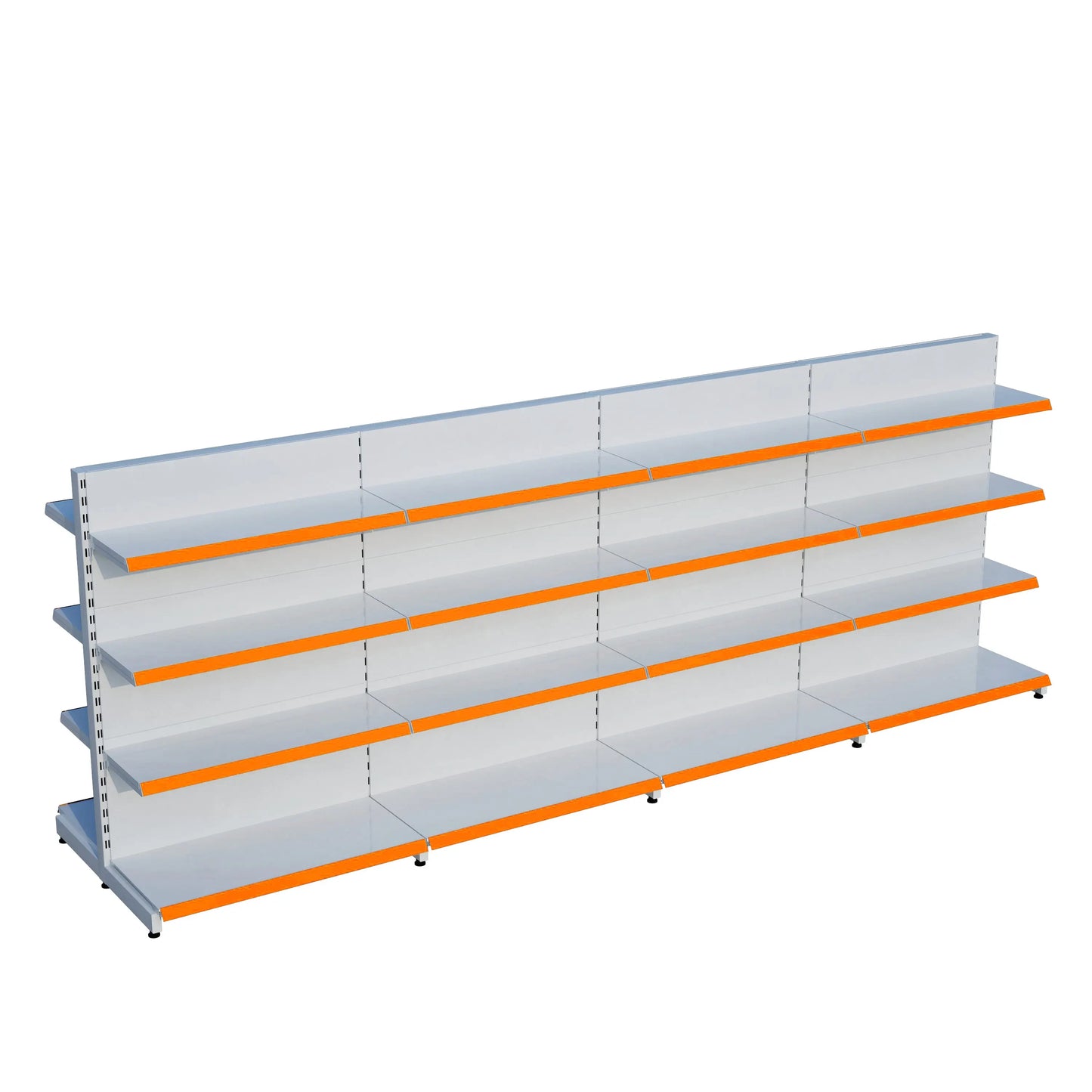 Beyaz Metal Çift Yönlü Orta Reyon 4 Katlı 4'li Birleşik  Market Raf Sistemi | Market Rafı | G360CM Yükseklik H140 CM| Raffar
