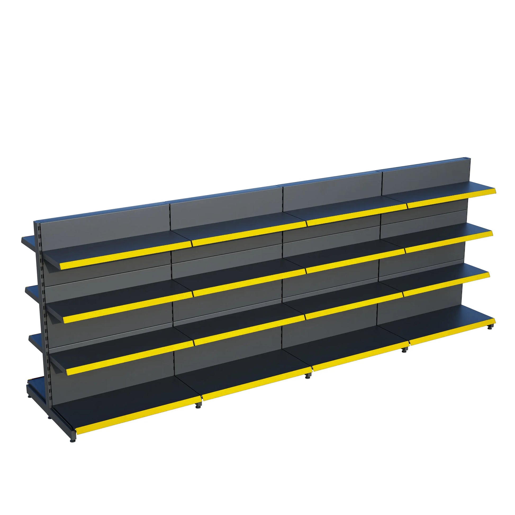 Antrasit Metal Çift Yönlü Orta Reyon 4 Katlı 4'li Birleşik  Market Raf Sistemi | Market Rafı | G360CM Yükseklik H140 CM| Raffar