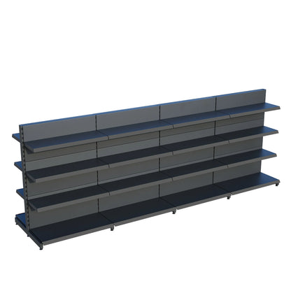 Antrasit Metal Çift Yönlü Orta Reyon 4 Katlı 4'li Birleşik  Market Raf Sistemi | Market Rafı | G360CM Yükseklik H140 CM| Raffar