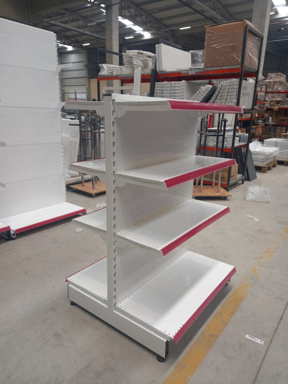 White Metal Double-Sided Center Aisle 4-Tier 4-Unit Combined Supermarket Shelf System | Supermarket Shelf | G360CM Height H140 CM|