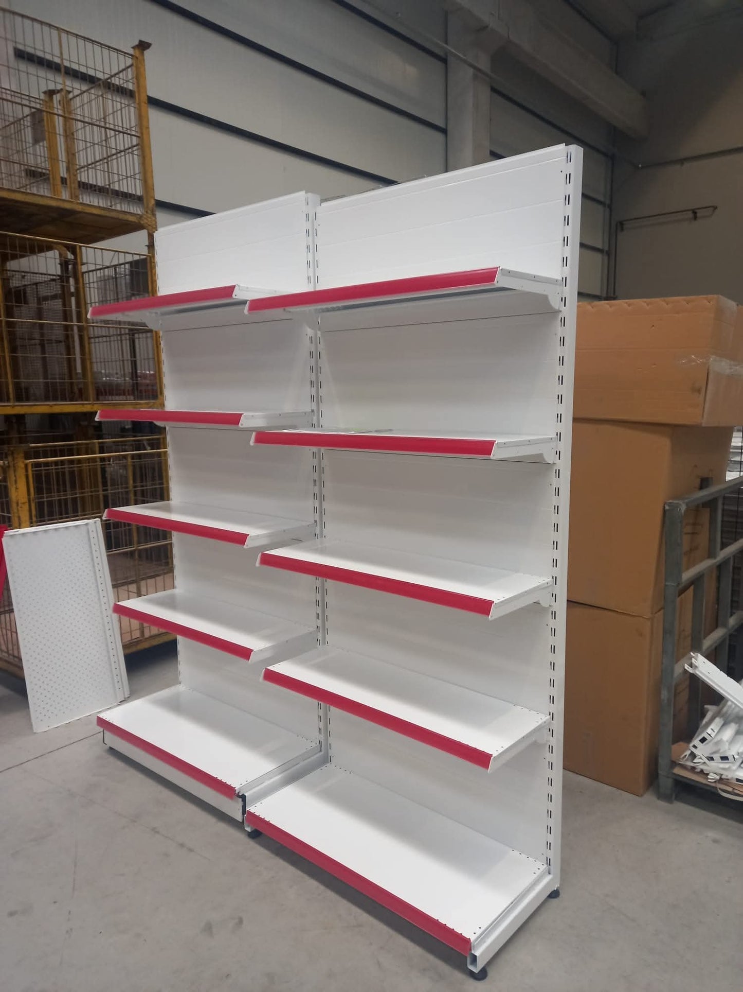 White Metal Double-Sided Gondola Shelving 4-Tier Supermarket Shelf System | Supermarket Shelf | W90CM Height H140 CM|