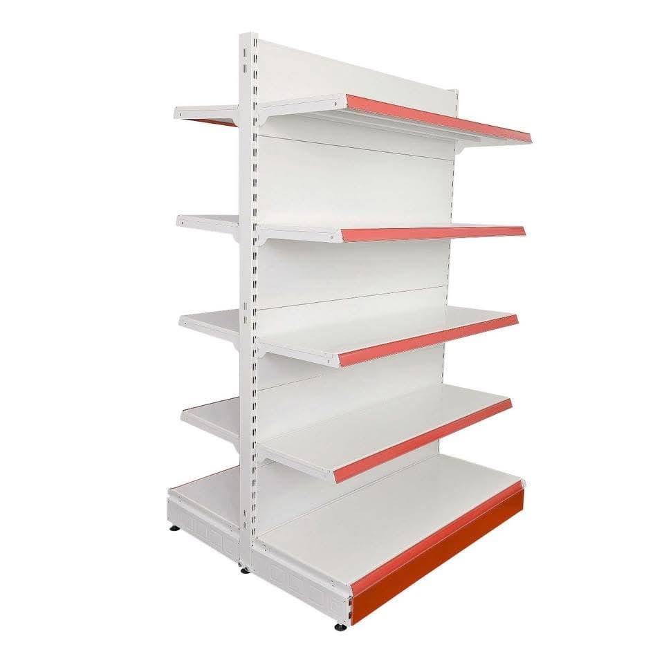 White Metal Double-Sided Gondola Shelving 4-Tier Supermarket Shelf System | Supermarket Shelf | W90CM Height H140 CM|
