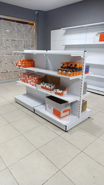 White Metal Double-Sided Gondola Shelving 4-Tier Supermarket Shelf System | Supermarket Shelf | W90CM Height H140 CM|