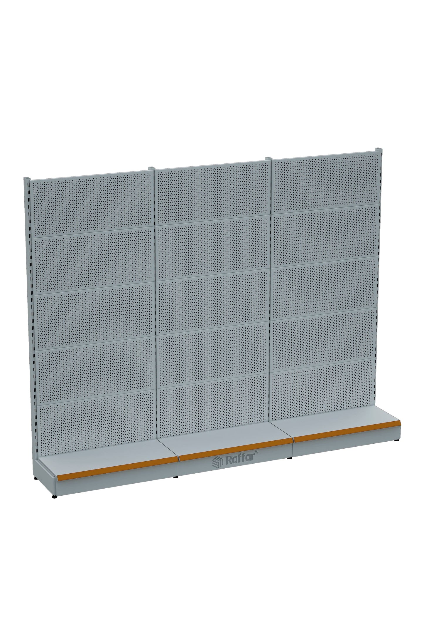 Bazalı Delikli Hırdavat Rafı – Beyaz, 3 Ünite – W270 × H220 × D30/40 cm