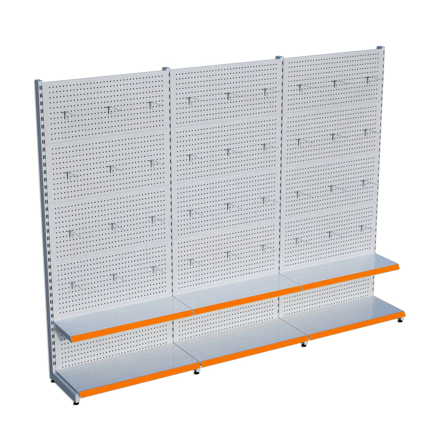Beyaz Metal Delikli 3'lü Birleşik 2 Katlı Market Raf Sistemi | Hırdavat Rafı |  G270CMYükseklik H220 CM| Raffar