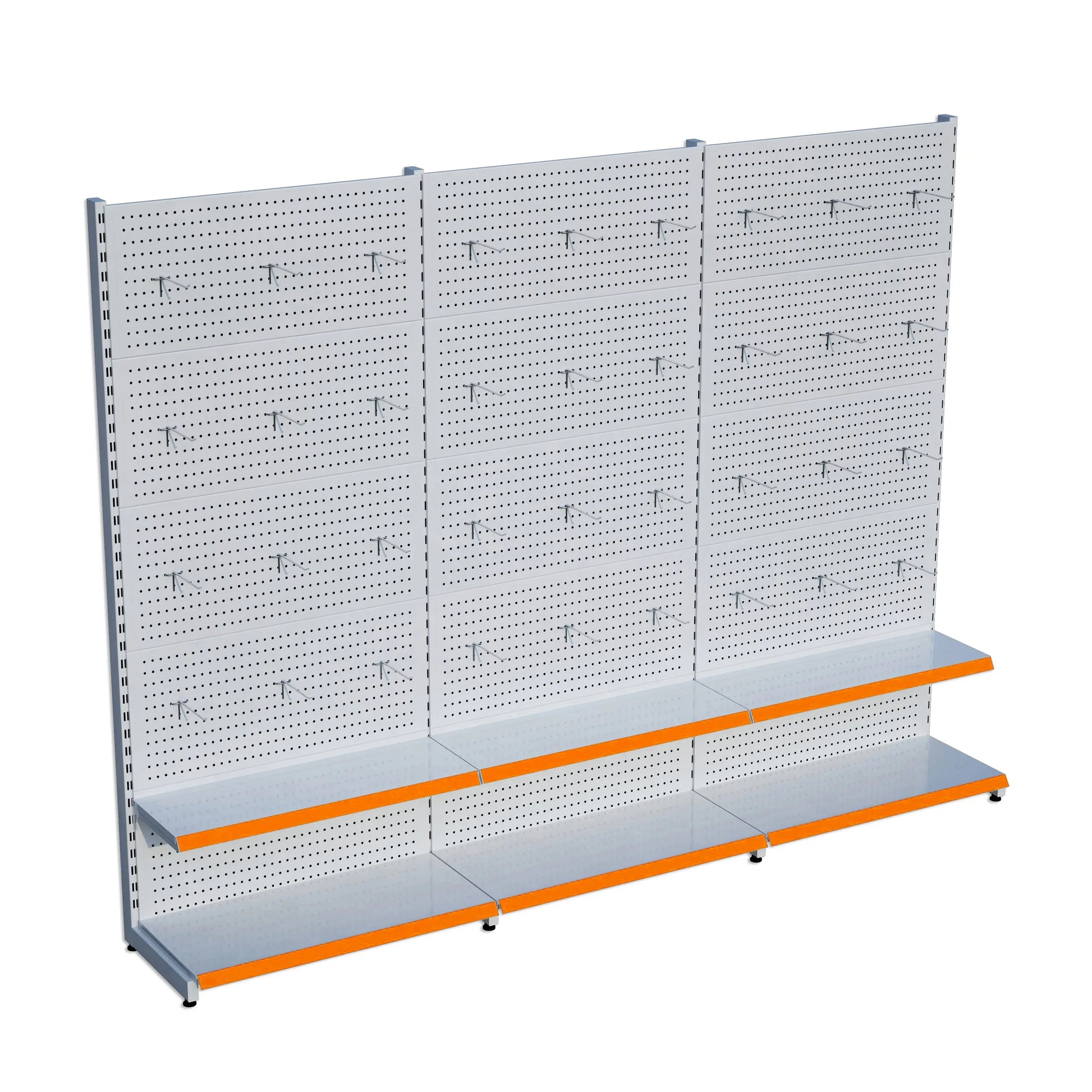 Beyaz Metal Delikli 3'lü Birleşik 2 Katlı Market Raf Sistemi | Hırdavat Rafı |  G270CMYükseklik H220 CM| Raffar