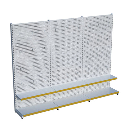 Beyaz Metal Delikli 3'lü Birleşik 2 Katlı Market Raf Sistemi | Hırdavat Rafı |  G270CMYükseklik H220 CM| Raffar