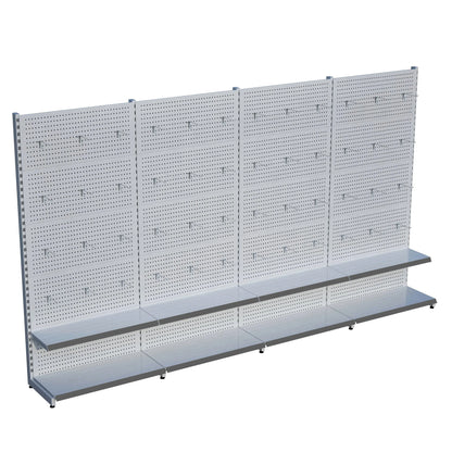 Beyaz Renk Metal 4'lü Birleşik 2 Katlı Market Raf Sistemi | Market Rafı | G360CM Yükseklik H220 CM| Raffar
