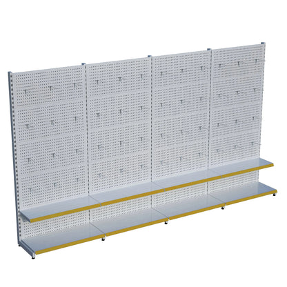 Beyaz Renk Metal 4'lü Birleşik 2 Katlı Market Raf Sistemi | Market Rafı | G360CM Yükseklik H220 CM| Raffar