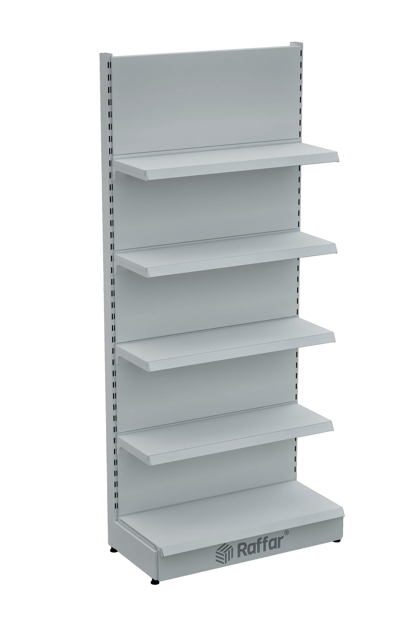 Bazalı Market Duvar Rafı – 5 Katlı Beyaz, Tek Ünite – W90 × H220 × D30/40 cm