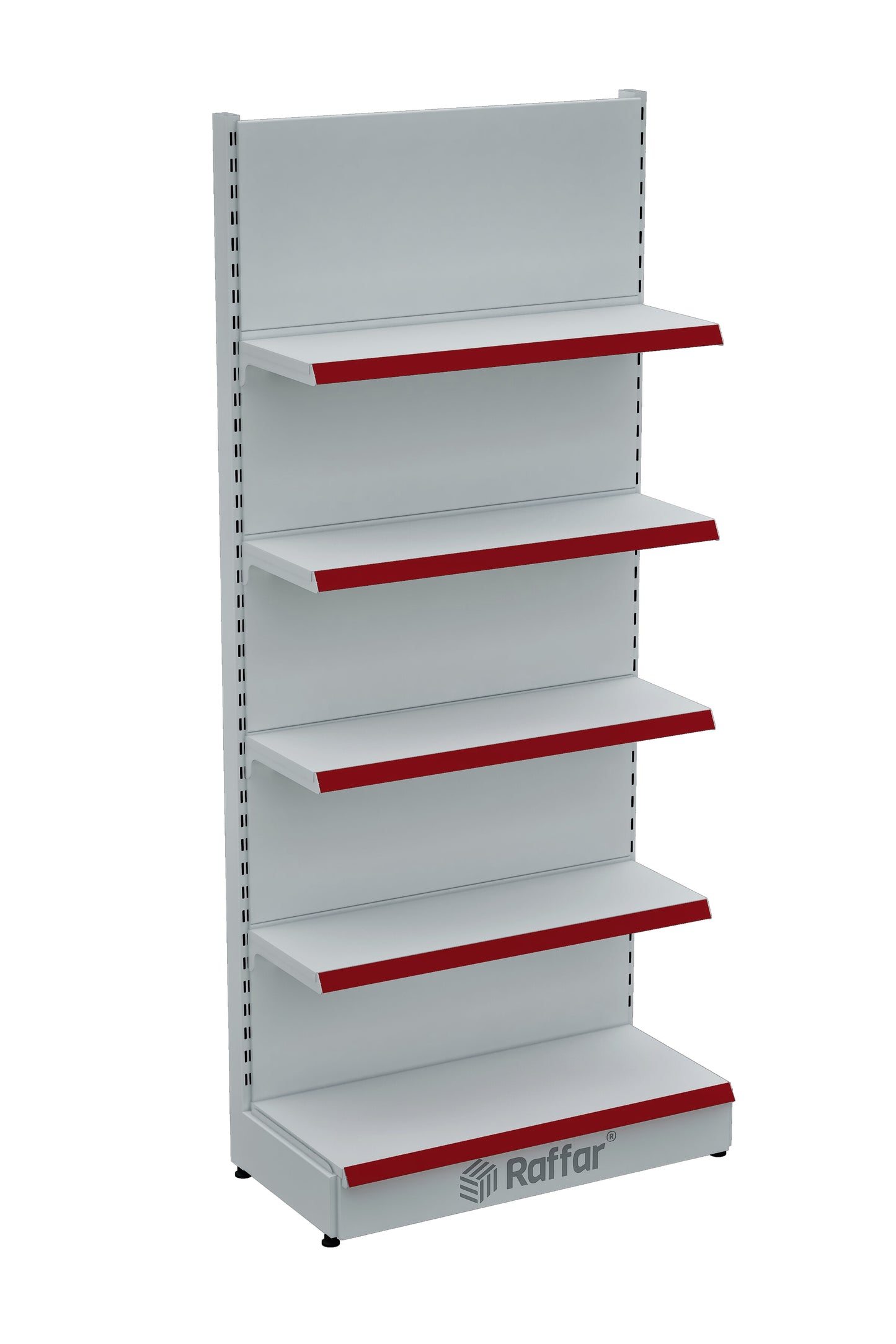 Bazalı Market Duvar Rafı – 5 Katlı Beyaz, Tek Ünite – W90 × H220 × D30/40 cm
