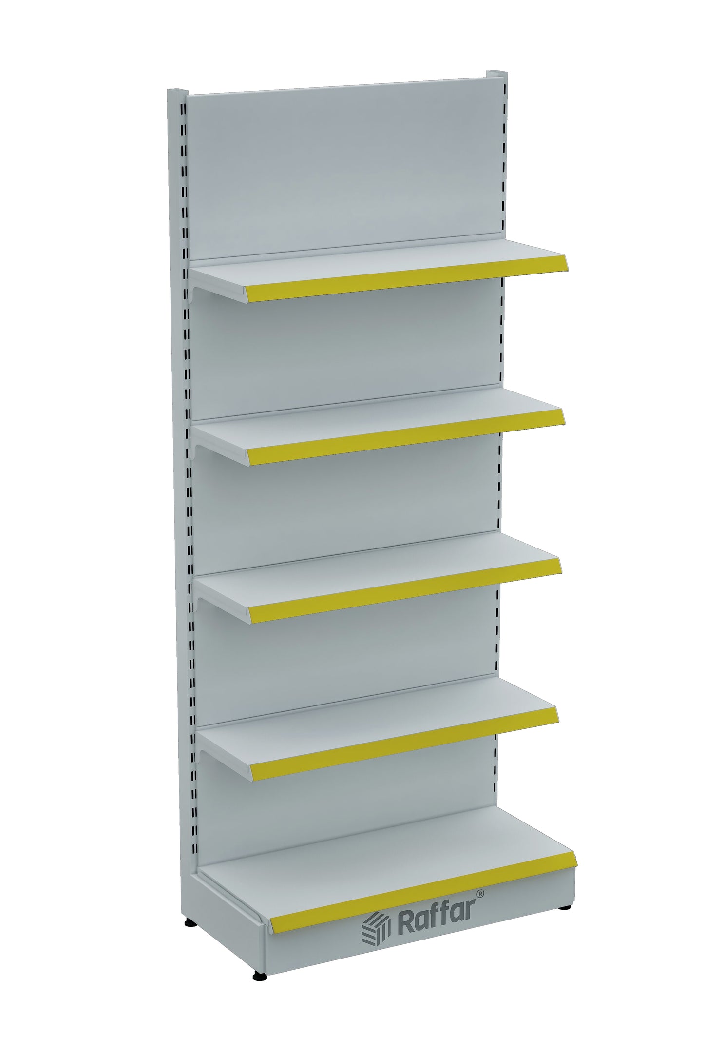 Bazalı Market Duvar Rafı – 5 Katlı Beyaz, Tek Ünite – W90 × H220 × D30/40 cm