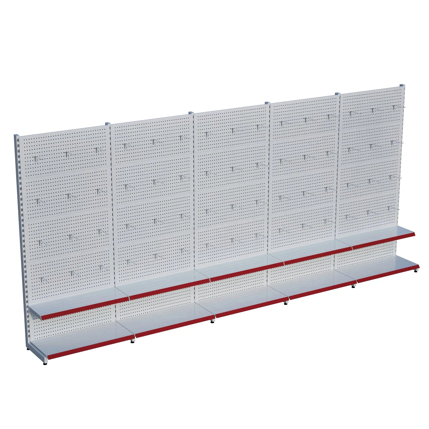 Beyaz Delikli Metal 5Lİ Birleşik 2 Katlı Market Raf Sistemi | Hırdavat Rafı | G450CM Yükseklik H220 CM| Raffar