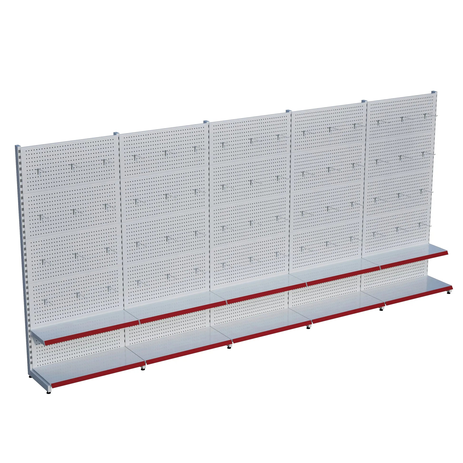 Beyaz Delikli Metal 5Lİ Birleşik 2 Katlı Market Raf Sistemi | Hırdavat Rafı | G450CM Yükseklik H220 CM| Raffar