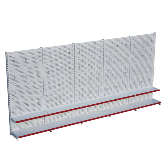 Beyaz Delikli Metal 5Lİ Birleşik 2 Katlı Market Raf Sistemi | Hırdavat Rafı | G450CM Yükseklik H220 CM| Raffar