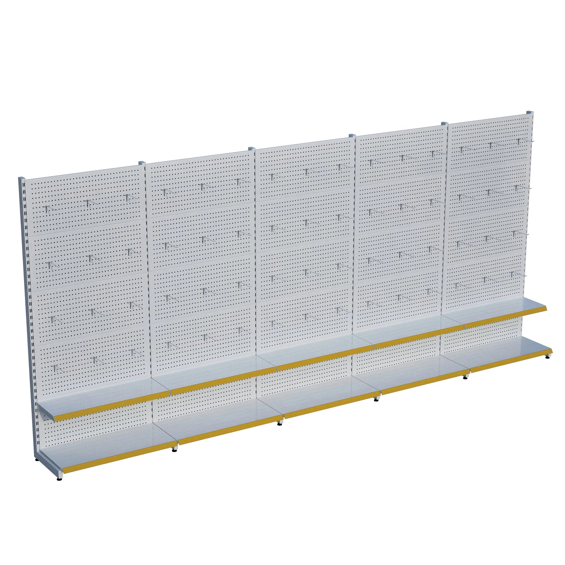 Beyaz Delikli Metal 5Lİ Birleşik 2 Katlı Market Raf Sistemi | Hırdavat Rafı | G450CM Yükseklik H220 CM| Raffar