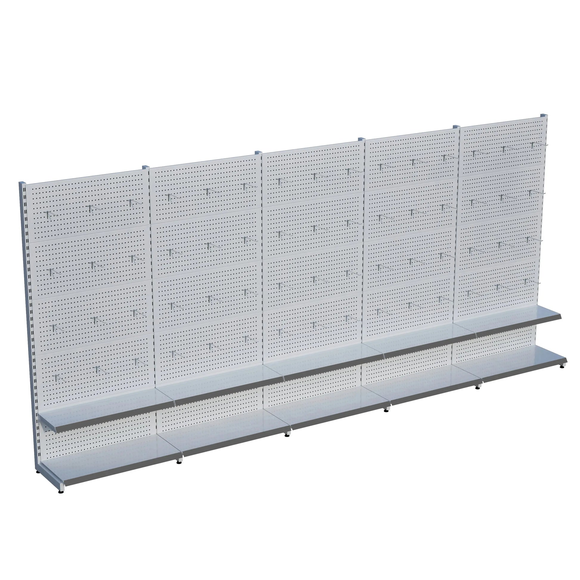 Beyaz Delikli Metal 5Lİ Birleşik 2 Katlı Market Raf Sistemi | Hırdavat Rafı | G450CM Yükseklik H220 CM| Raffar