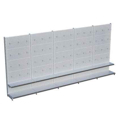 Beyaz Delikli Metal 5Lİ Birleşik 2 Katlı Market Raf Sistemi | Hırdavat Rafı | G450CM Yükseklik H220 CM| Raffar