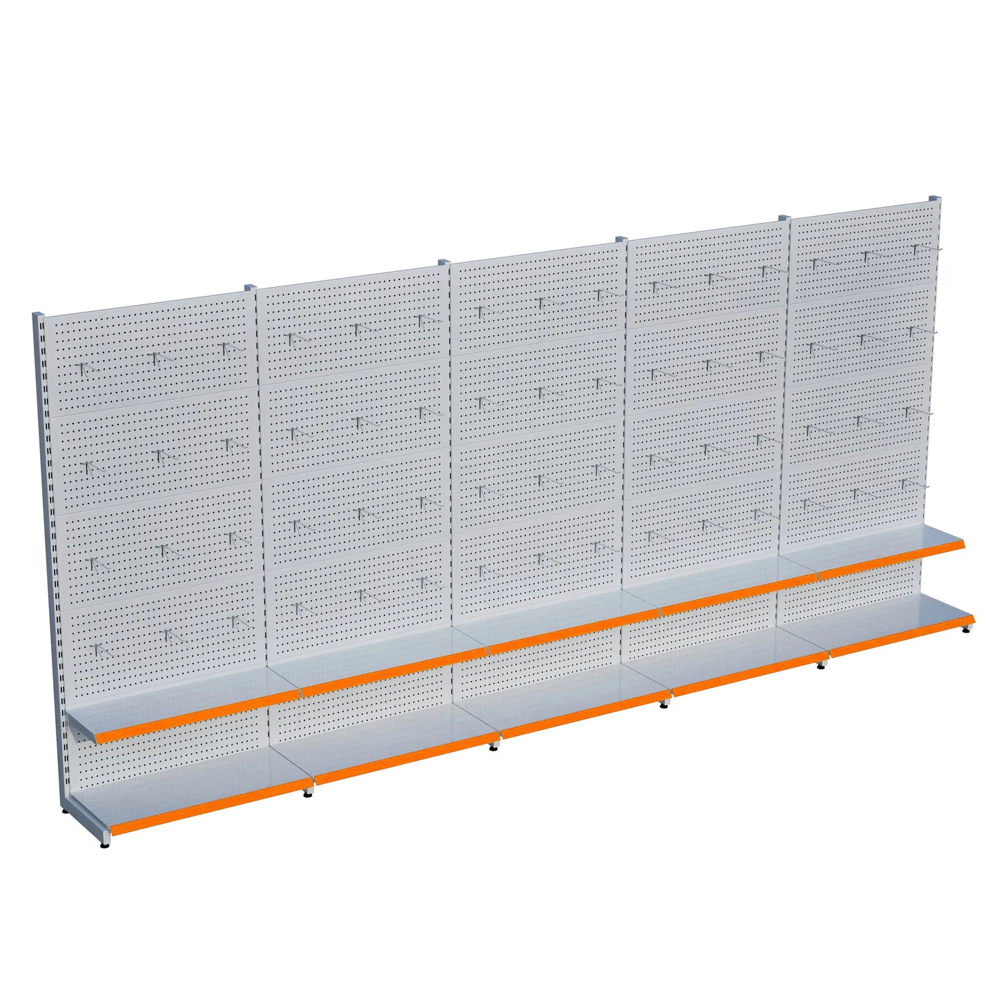 Beyaz Delikli Metal 5Lİ Birleşik 2 Katlı Market Raf Sistemi | Hırdavat Rafı | G450CM Yükseklik H220 CM| Raffar