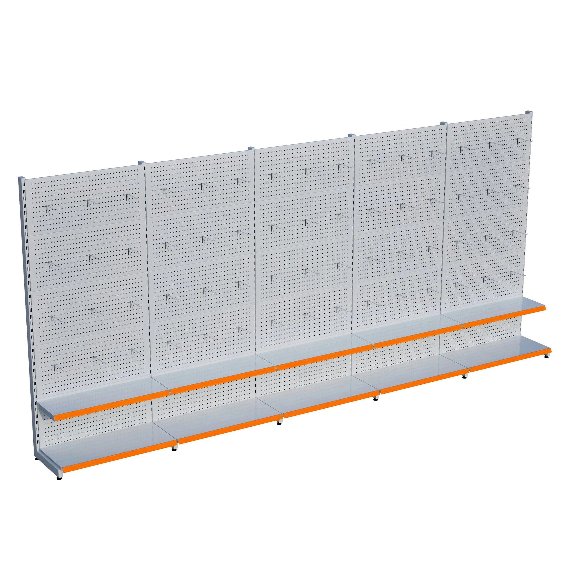 Beyaz Delikli Metal 5Lİ Birleşik 2 Katlı Market Raf Sistemi | Hırdavat Rafı | G450CM Yükseklik H220 CM| Raffar