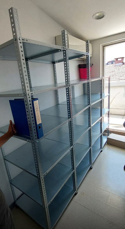 Galvanized 7-Tier 2-Unit Combined Archive Shelving System - Steel Shelf - Metal Shelf